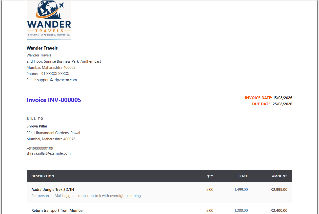 An invoice on the agency letterhead with billing details and line items